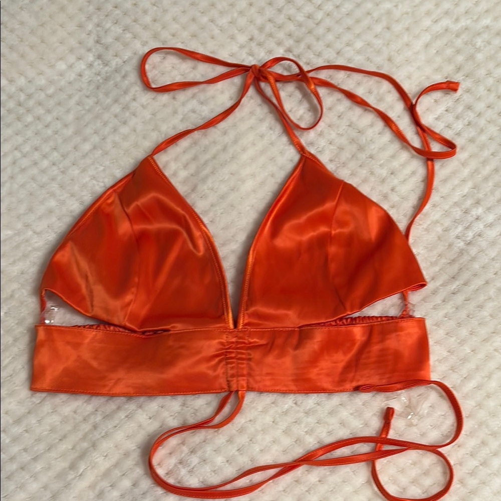 Pre-owned Vibrant Orange Satin Halter Top